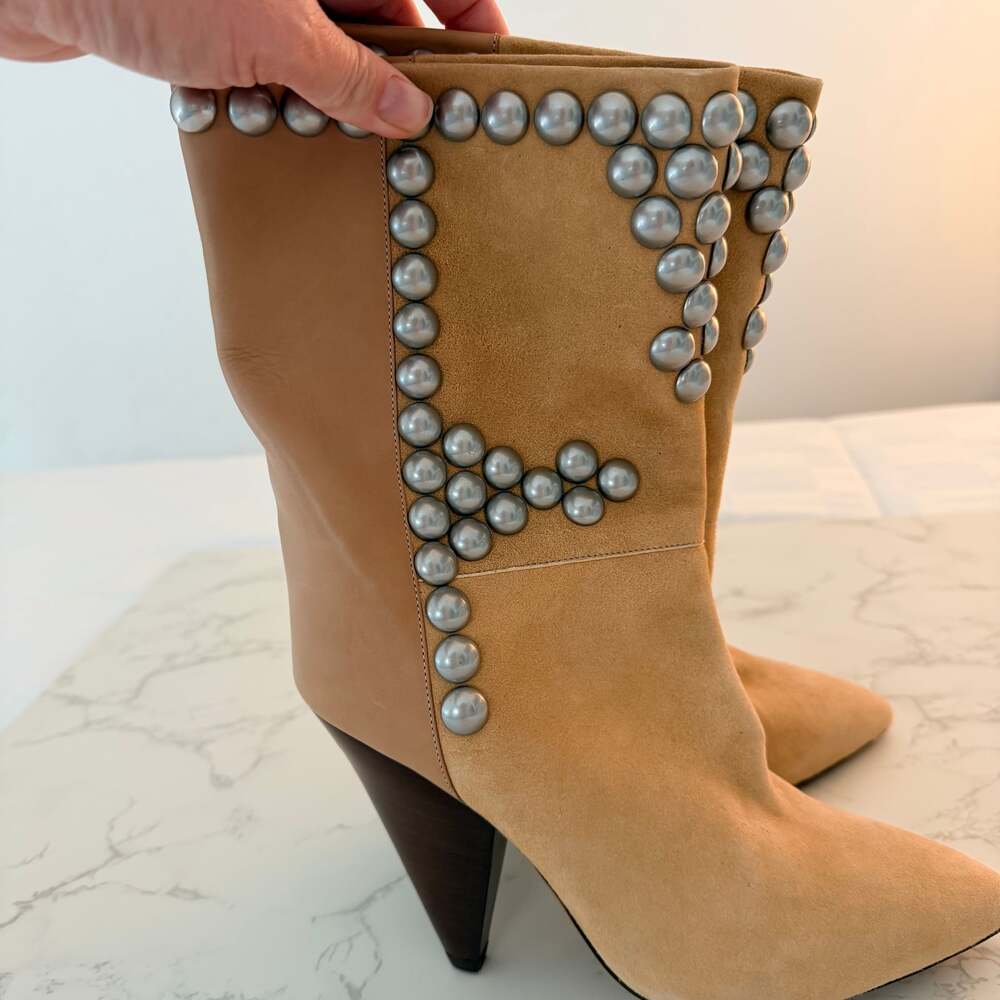 Isabel Marant Layo Studded Suede and Leather Ankle Boots Size 38 - Picture 5 of 11